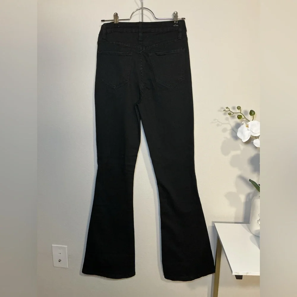 YMI Black Flare Jeans with Button Front - Picture 2 of 7
